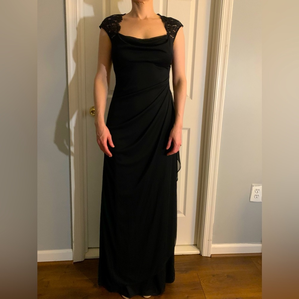 Black lace trim formal gown.  New with tag. Size 4.